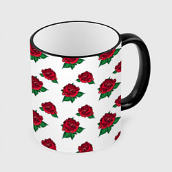 Кружка 3D Цветы Красные Розы На Белом Фоне, цвет: 3D-черный кант