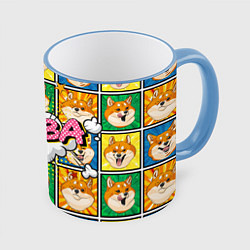 Кружка 3D Pop art shiba inu, цвет: 3D-небесно-голубой кант