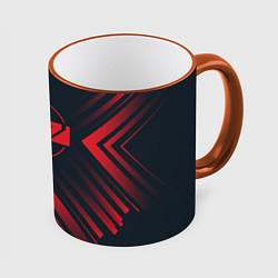 Кружка цветная Красный Символ Mass Effect на темном фоне со стрел