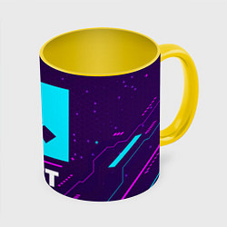 Кружка 3D Символ Rust в неоновых цветах на темном фоне, цвет: 3D-белый + желтый