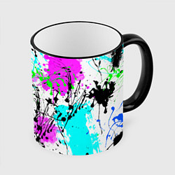 Кружка 3D Неоновые разноцветные пятна и брызги красок, цвет: 3D-черный кант