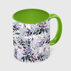 Кружка 3D Цветы Серый Букет, цвет: 3D-белый + светло-зеленый
