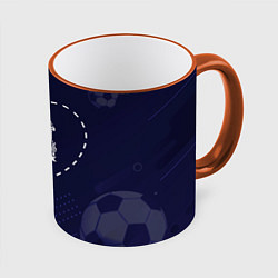 Кружка 3D Лого Liverpool в сердечке на фоне мячей, цвет: 3D-оранжевый кант