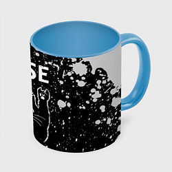 Кружка 3D Группа Muse и Рок Кот, цвет: 3D-белый + небесно-голубой