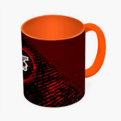 Кружка 3D Символ GTA и краска вокруг на темном фоне, цвет: 3D-белый + оранжевый