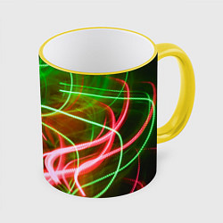 Кружка 3D Неоновые линии и фонари - Зелёный, цвет: 3D-желтый кант