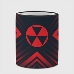 Кружка 3D Красный Символ Fallout на темном фоне со стрелками, цвет: 3D-черный кант — фото 2