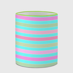 Кружка 3D Pink turquoise stripes horizontal Полосатый узор, цвет: 3D-светло-зеленый кант — фото 2