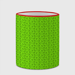 Кружка 3D Зеленые волнистые узоры, цвет: 3D-красный кант — фото 2