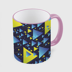 Кружка 3D Абстракция Из Жёлтых и Синих Треугольников На Тёмн, цвет: 3D-розовый кант