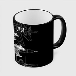 Кружка 3D Фронтовой истребитель-бомбардировщик Су-34, цвет: 3D-черный кант