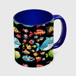Кружка цветная Прикольная акула и другие жители океана