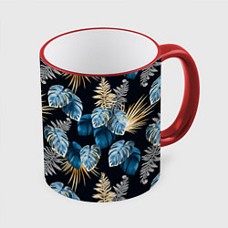 Кружка 3D Свет неоновых листьев, цвет: 3D-красный кант