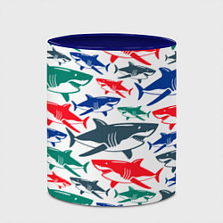 Кружка 3D Стая разноцветных акул - паттерн, цвет: 3D-белый + синий — фото 2