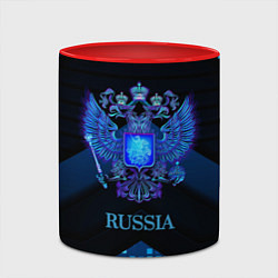 Кружка 3D Синий неоновый герб России, цвет: 3D-белый + красный — фото 2