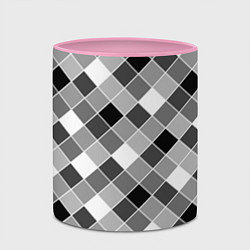 Кружка 3D Черно-белый клетчатый узор, цвет: 3D-белый + розовый — фото 2