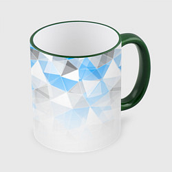 Кружка 3D Исчезающие серо-голубые полигоны, цвет: 3D-зеленый кант