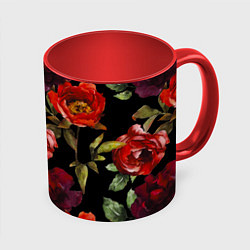 Кружка 3D Цветы Нарисованные Розы На Чёрном Фоне, цвет: 3D-белый + красный