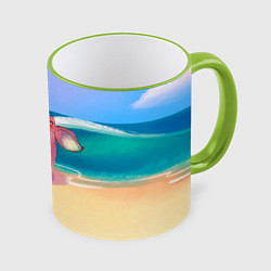 Кружка цветная Свинка на пляже хохочет