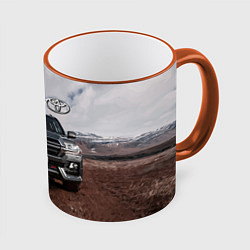 Кружка 3D Toyota Land Cruiser in the mountains, цвет: 3D-оранжевый кант