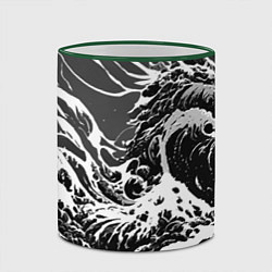 Кружка 3D Черно-белые волны, цвет: 3D-зеленый кант — фото 2