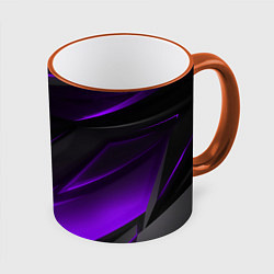 Кружка 3D Черно-фиолетовая геометрическая абстракция, цвет: 3D-оранжевый кант
