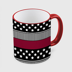 Кружка цветная Burgundy black striped pattern