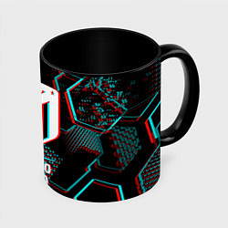 Кружка 3D Atletico Madrid FC в стиле glitch на темном фоне, цвет: 3D-белый + черный