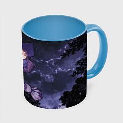 Кружка 3D Веселая ведьма летит на метле, цвет: 3D-белый + небесно-голубой