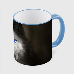 Кружка 3D Волчица с голубыми глазами, цвет: 3D-небесно-голубой кант