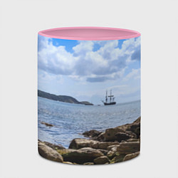Кружка 3D Парусник на горизонте океана, цвет: 3D-белый + розовый — фото 2