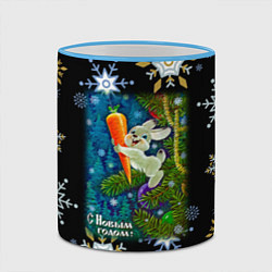 Кружка 3D Новый год зайчик с морковью, цвет: 3D-небесно-голубой кант — фото 2