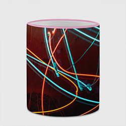 Кружка 3D Неоновые лучи на тёмной поверхности, цвет: 3D-розовый кант — фото 2
