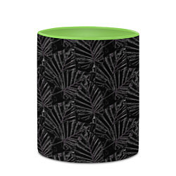 Кружка 3D Белые контуры тропических листьев на черном, цвет: 3D-белый + светло-зеленый — фото 2