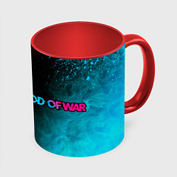 Кружка 3D God of War - neon gradient: надпись и символ, цвет: 3D-белый + красный