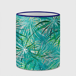 Кружка 3D Тропические листья на зеленом фоне, цвет: 3D-синий кант — фото 2