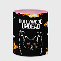Кружка 3D Hollywood Undead рок кот и огонь, цвет: 3D-белый + розовый — фото 2