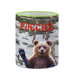 Кружка 3D Российский медведь на фоне берёзы, цвет: 3D-светло-зеленый кант — фото 2