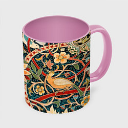 Кружка 3D Ковер с птицами, цвет: 3D-белый + розовый