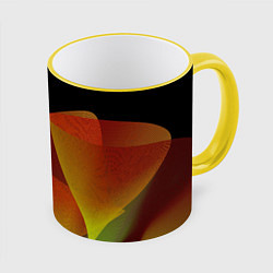 Кружка 3D Абстрактная ассиметричная оранжевая волна, цвет: 3D-желтый кант