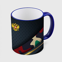 Кружка 3D Герб России черно-красный камуфляж, цвет: 3D-синий кант