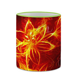 Кружка 3D Цветок из огня на чёрном фоне, цвет: 3D-светло-зеленый кант — фото 2