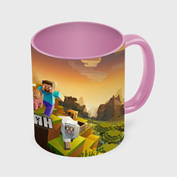Кружка 3D Руслан Minecraft, цвет: 3D-белый + розовый