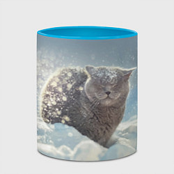 Кружка 3D Кот встречает Новый Год!, цвет: 3D-белый + небесно-голубой — фото 2