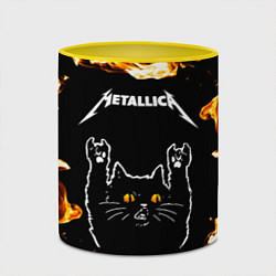 Кружка 3D Metallica рок кот и огонь, цвет: 3D-белый + желтый — фото 2