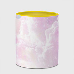 Кружка 3D Розовые облака на голубом небе, цвет: 3D-белый + желтый — фото 2