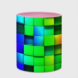 Кружка 3D Цветные неоновые кубы, цвет: 3D-белый + розовый — фото 2