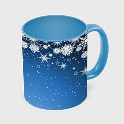 Кружка 3D Снежный узор на синем фоне, цвет: 3D-белый + небесно-голубой