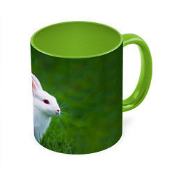 Кружка цветная Кролик на фоне травы