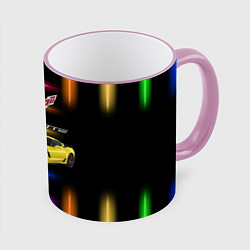 Кружка 3D Chevrolet Corvette - гоночная команда - Motorsport, цвет: 3D-розовый кант